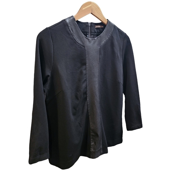 J. Mclaughlin Lambskin Leather Black Farrow Top Size Large Stretch Nylon - Picture 2 of 8